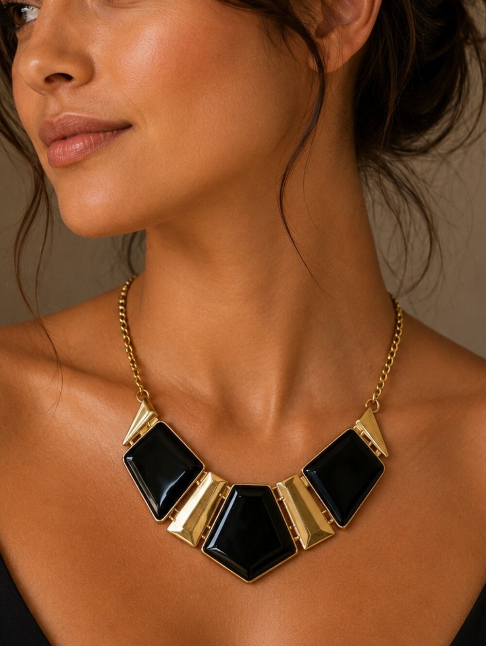 3/$30 Black Geometric Cleopatra Castlecore Bib Chain Necklace